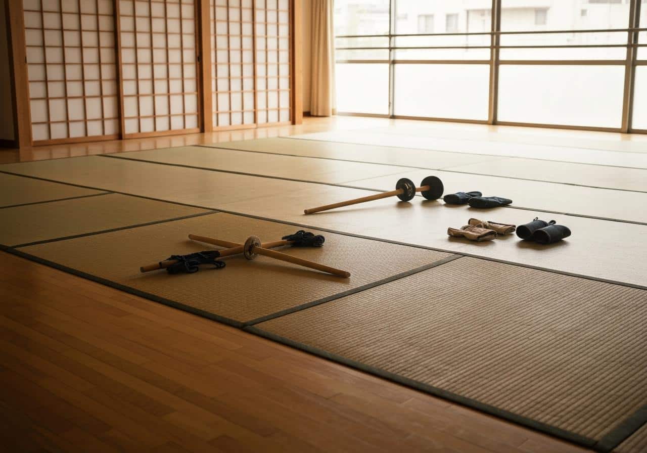 Équipement de self-défense sur tatami de dojo