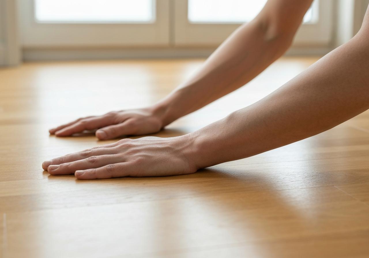 Position de pompes sur sol, alignement corps parfait