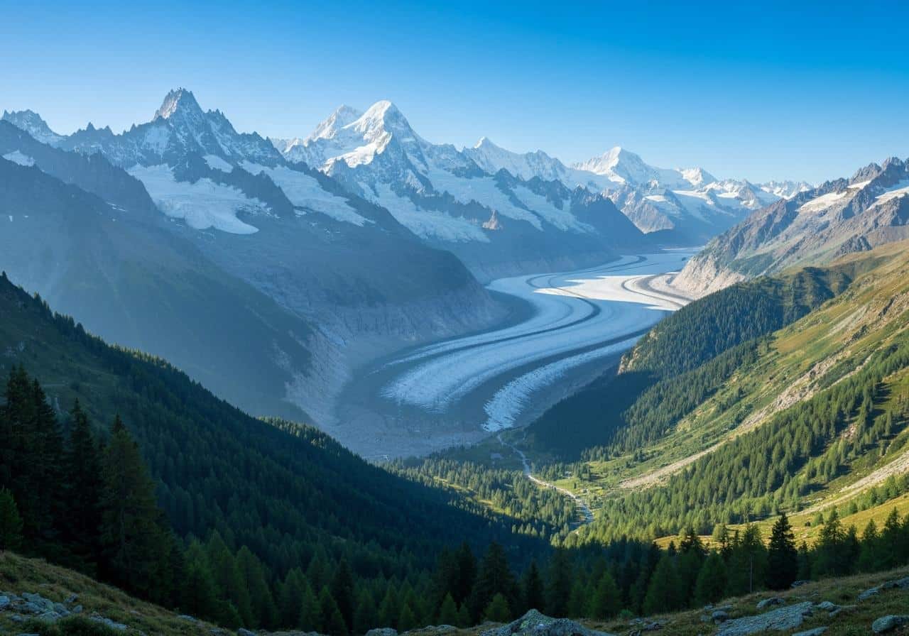 Vue aérienne vallée de Chamonix Mont-Blanc depuis altitude