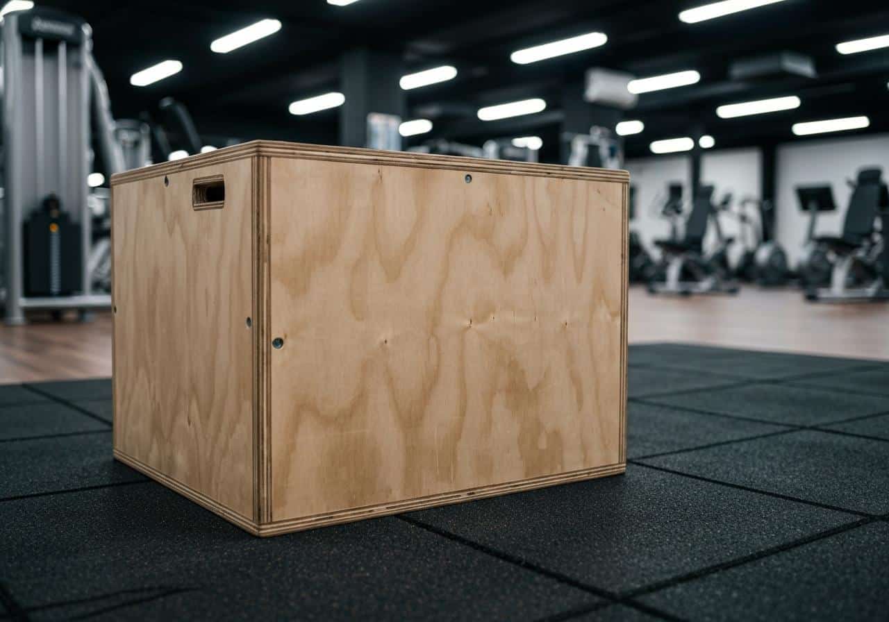 Boîte pliométrique en bois sur sol de salle de sport