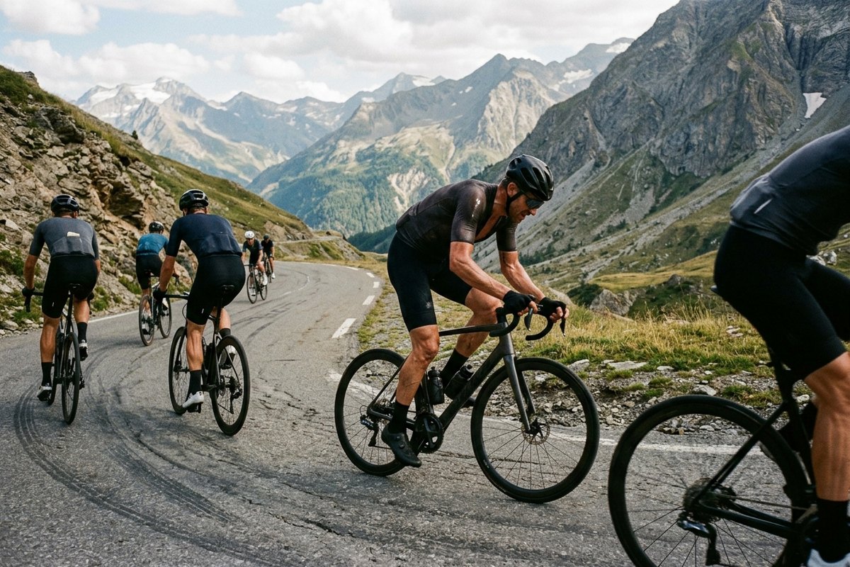 Cyclistes grimpant un col de montagne