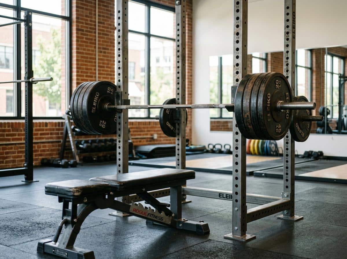 Barre chargée dans un rack à squat