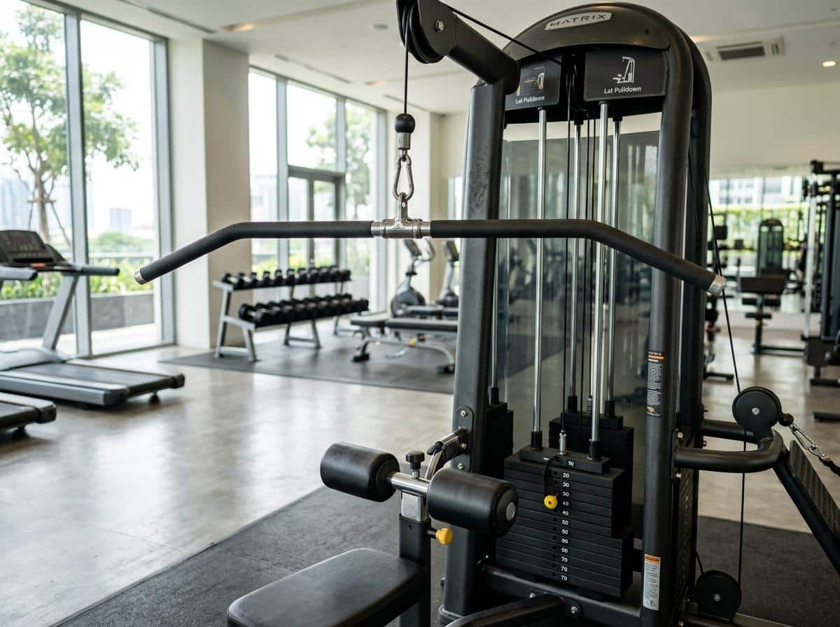 Machine de tirage vertical avec barre et cuisses calées