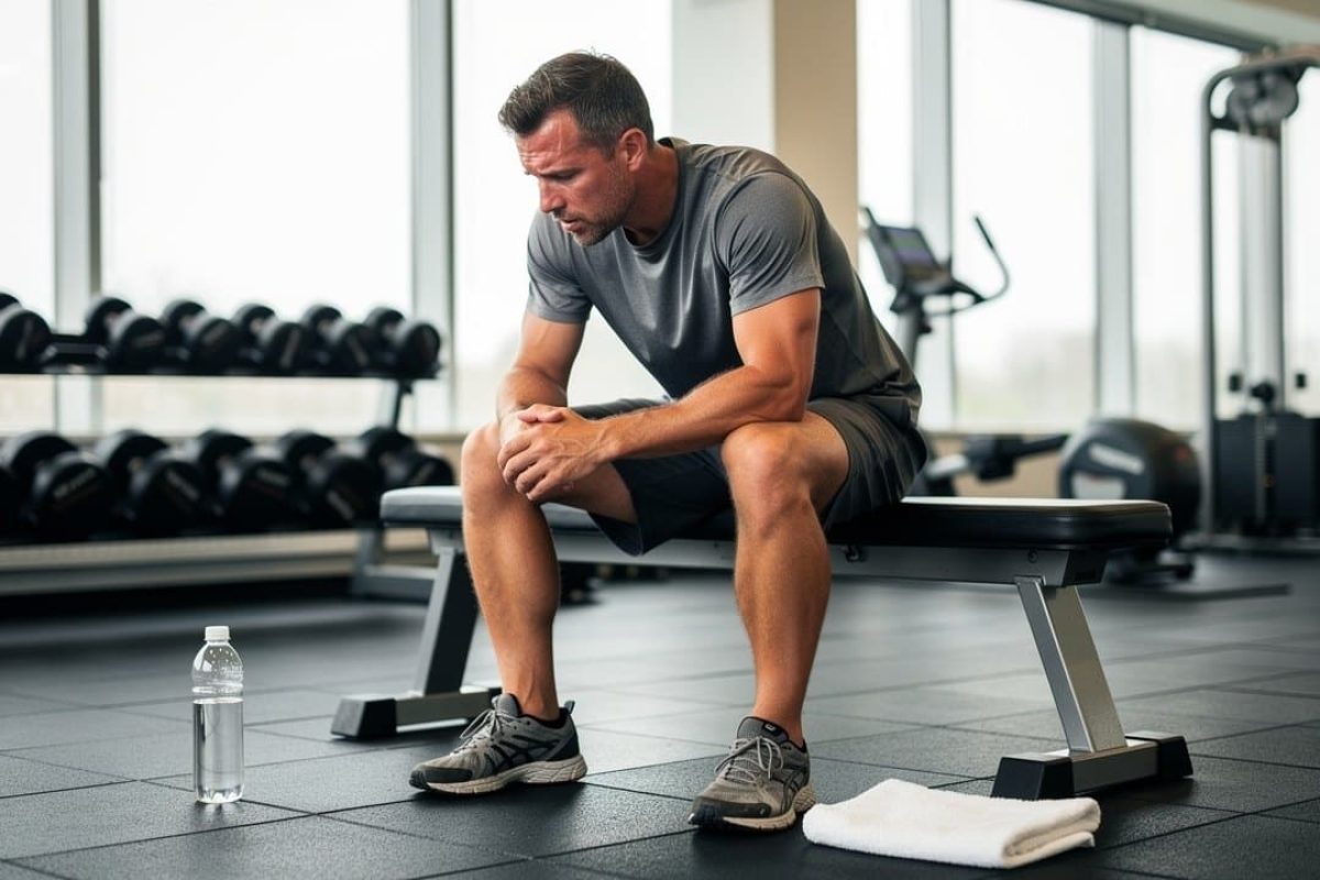 Homme assis en salle de sport